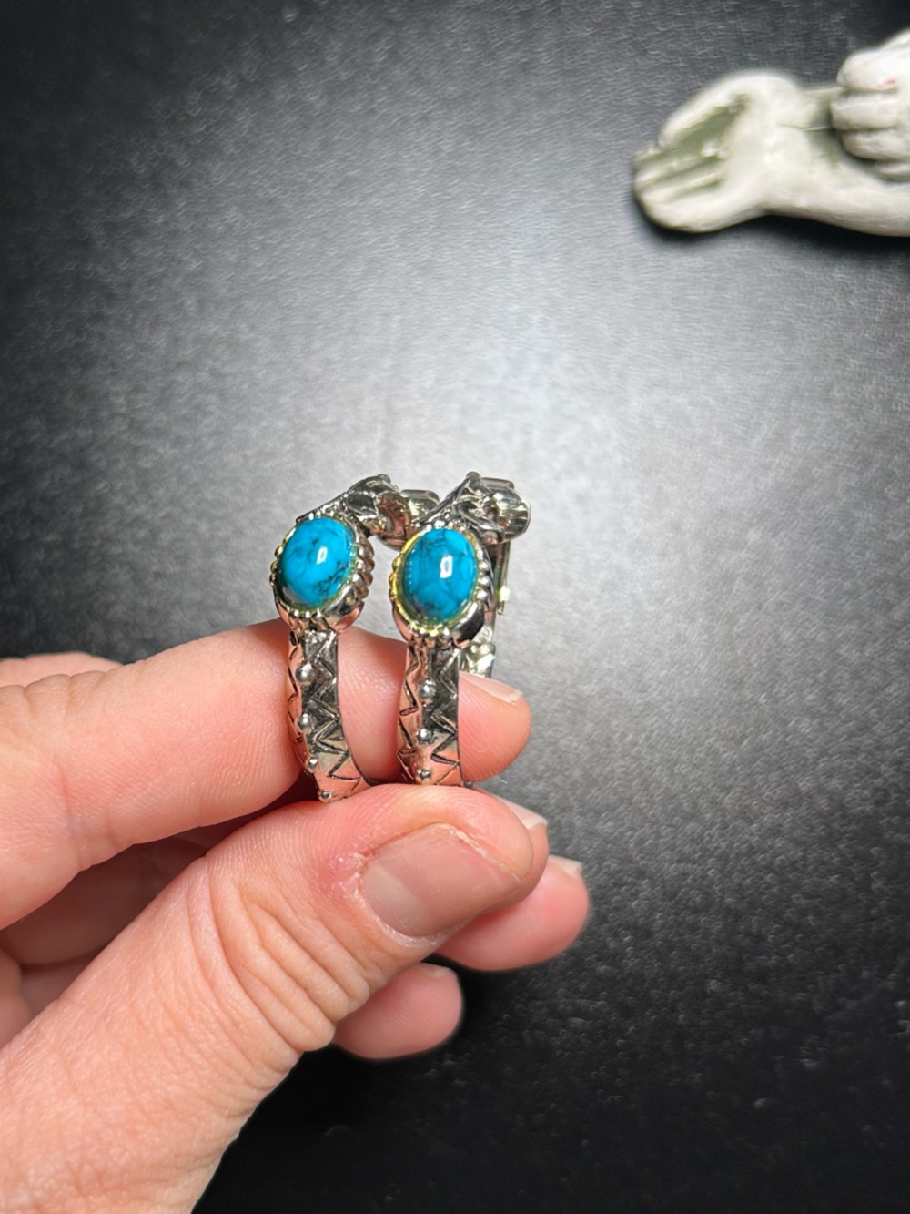 Vintage Arthur Pepper Silver Tone Hoop Clip-On Earrings Faux Turquoise
